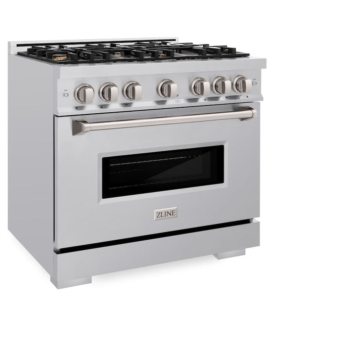 ZLINE 36 in. 5.2 cu. ft. Classic Gas Range with Convection Gas Oven in Stainless Steel with 6 Brass Burners (CGR-BR-36)