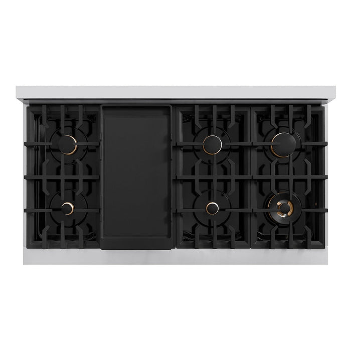 ZLINE Autograph Edition 48 in. 6.7 cu. ft. Classic Double Oven Gas Range with 8 Burner Cooktop in Stainless Steel and Champagne Bronze Accents (CGRZ-48-CB)