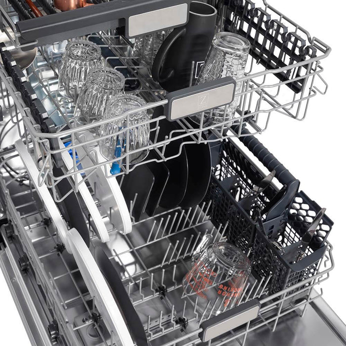 ZLINE 24 in. Monument Series 3rd Rack Top Touch Control Dishwasher in Blue Matte with Stainless Steel Tub, 45dBa (DWMT-24-BM)