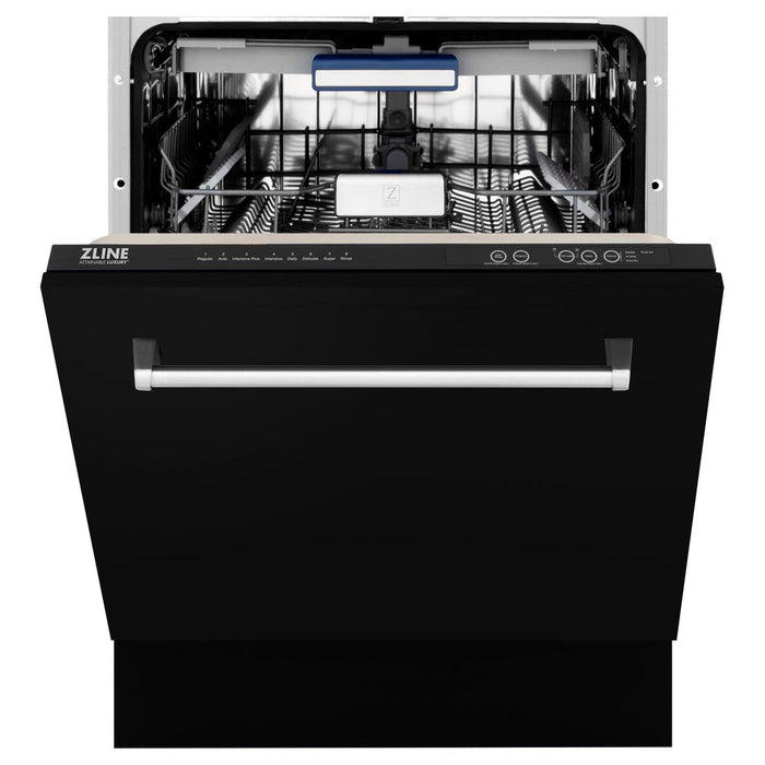 ZLINE 24 in. Tallac Series 3rd Rack Dishwasher with Black Matte Panel and Traditional Handle, 51dBa (DWV-BLM-24)