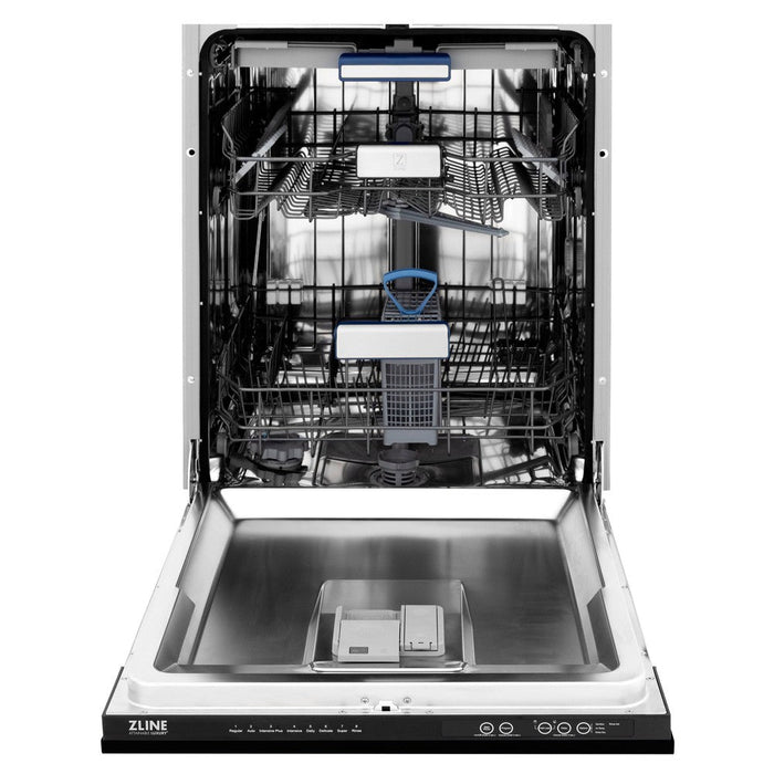 ZLINE 24 in. Tallac Series 3rd Rack Dishwasher with Black Matte Panel and Traditional Handle, 51dBa (DWV-BLM-24)