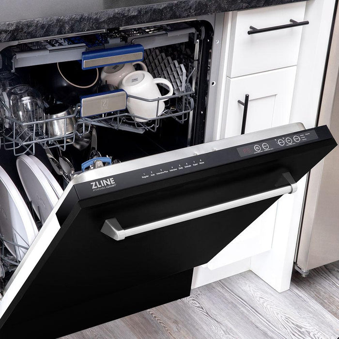 ZLINE 24 in. Tallac Series 3rd Rack Dishwasher with Black Matte Panel and Traditional Handle, 51dBa (DWV-BLM-24)