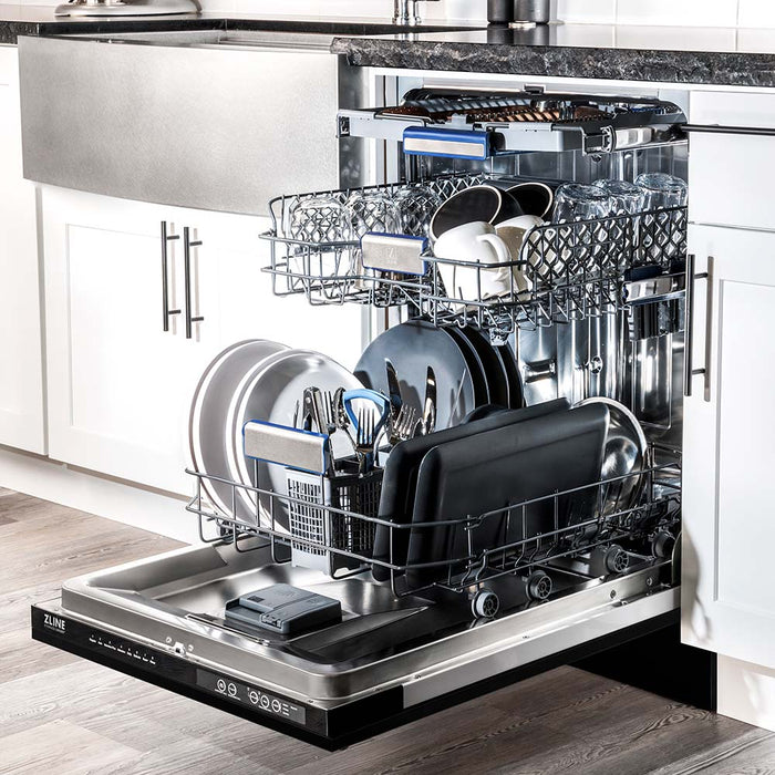 ZLINE 24 in. Tallac Series 3rd Rack Dishwasher with Black Matte Panel and Traditional Handle, 51dBa (DWV-BLM-24)