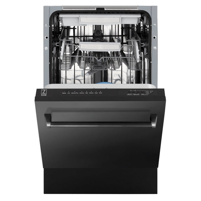 ZLINE 18 in. Tallac Series 3rd Rack Top Control Dishwasher with a Stainless Steel Tub with Black Stainless Panel, 51dBa (DWV-BS-18)