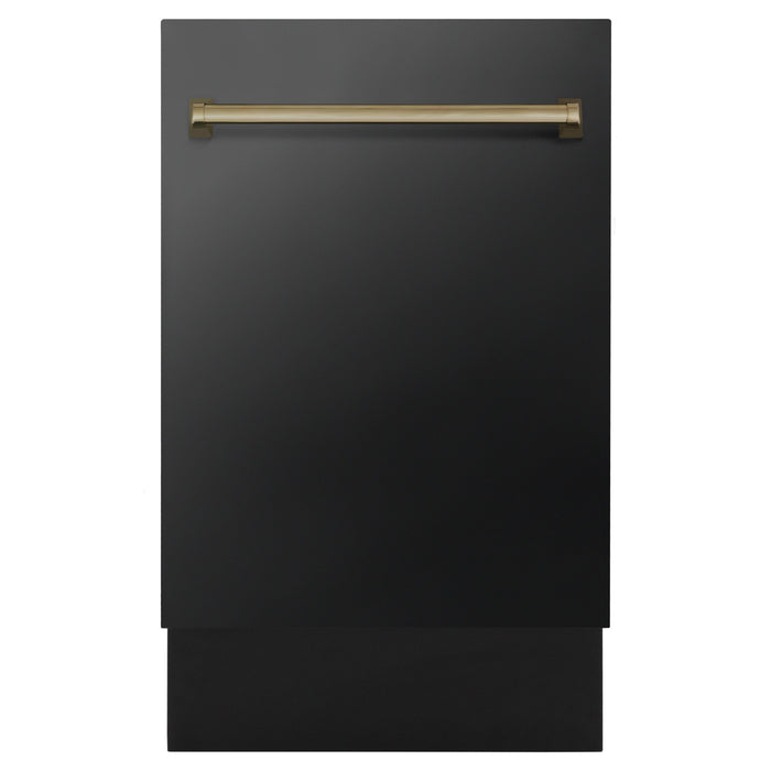 ZLINE 18" Autograph Edition Dishwasher in Black Stainless Steel with Champagne Bronze Handle, DWVZ-BS-18-CB