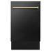 ZLINE Autograph Edition 18 in. Tallac Series 3rd Rack Top Control Built-In Dishwasher in Black Stainless Steel with Polished Gold Handle, 51dBa (DWVZ-BS-18-G) 