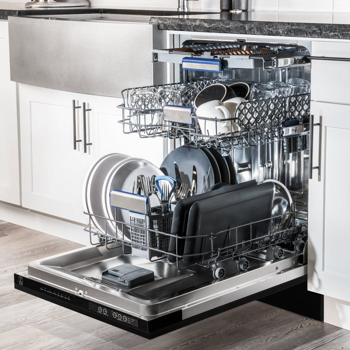 ZLINE 24 In. Tallac Series 3rd Rack Dishwasher in Black Stainless Steel with Stainless Steel Tub, 51dBa, DWV-BS-24