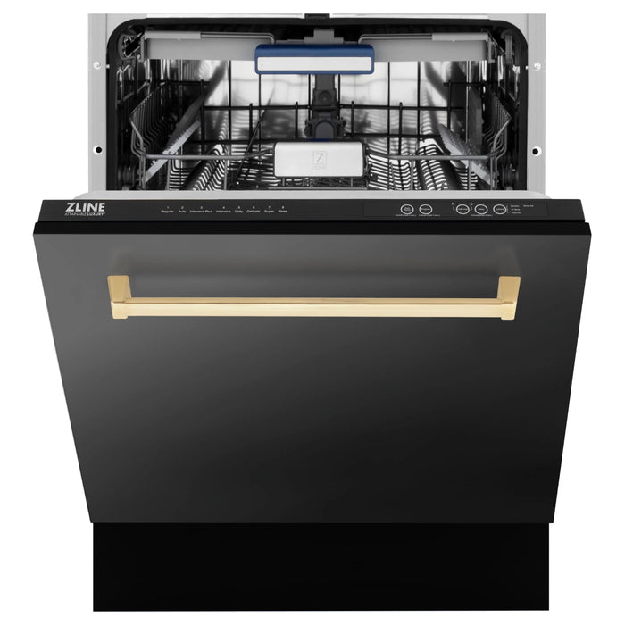 ZLINE Autograph Series 24 inch Tall Dishwasher in Black Stainless Steel with Champagne Bronze Handle, DWVZ-BS-24-CB