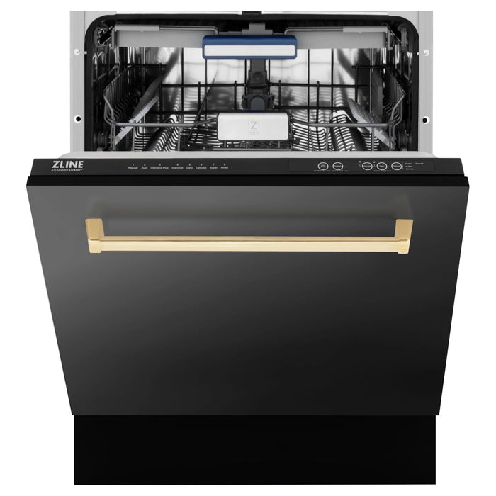 ZLINE Autograph Series 24 inch Tall Dishwasher in Black Stainless Steel with Gold Handle, DWVZ-BS-24-G