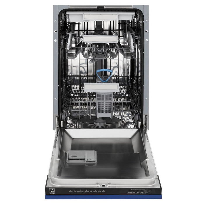 ZLINE 18 in. Tallac Series 3rd Rack Top Control Dishwasher with a Stainless Steel Tub with Blue Matte Panel, 51dBa (DWV-BM-18)