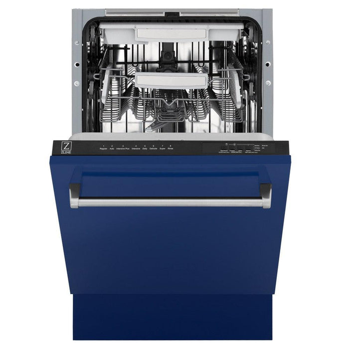 ZLINE 18 in. Tallac Series 3rd Rack Top Control Dishwasher with a Stainless Steel Tub with Blue Gloss Panel, 51dBa (DWV-BG-18)