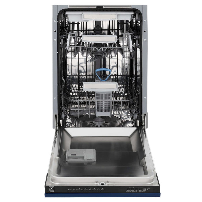 ZLINE 18 in. Tallac Series 3rd Rack Top Control Built-In Dishwasher in Blue Gloss with Stainless Steel Tub, 51dBa (DWV-BG-18)