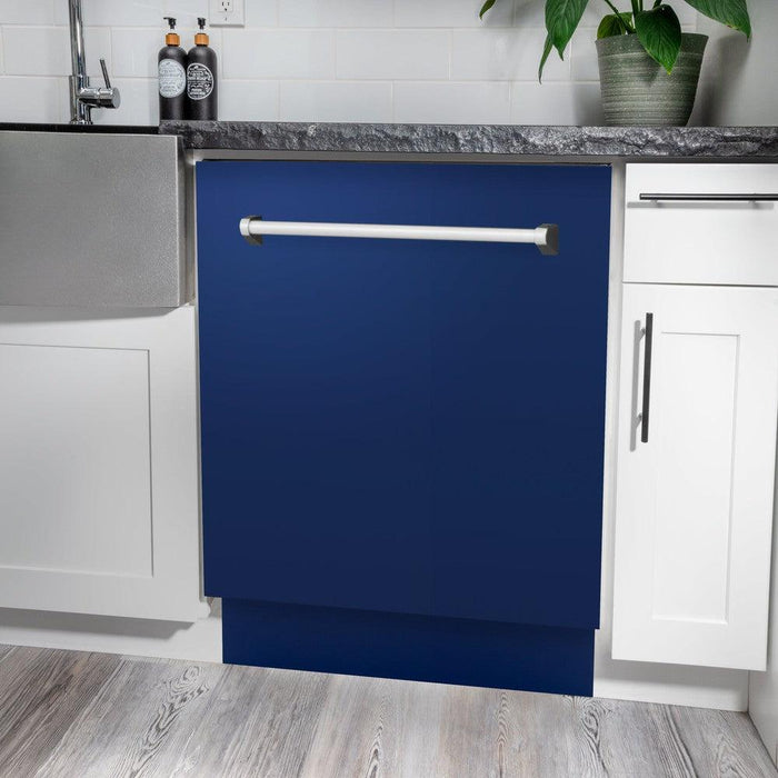 ZLINE 24 in. Tallac Series 3rd Rack Dishwasher with Blue Gloss Panel and Traditional Handle, 51dBa (DWV-BG-24)