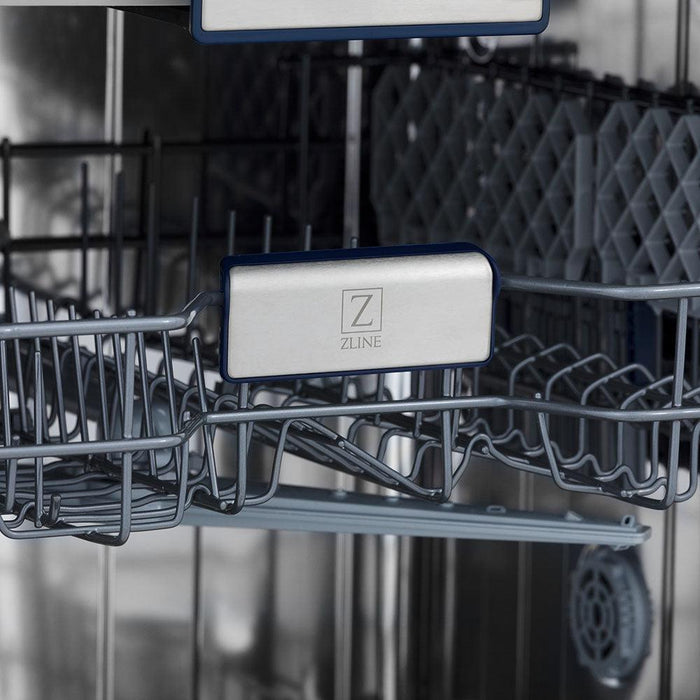 ZLINE 24 in. Tallac Series 3rd Rack Dishwasher with Blue Gloss Panel and Traditional Handle, 51dBa (DWV-BG-24)