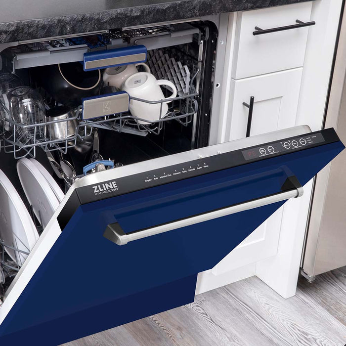 ZLINE 24 in. Tallac Series 3rd Rack Dishwasher with Blue Gloss Panel and Traditional Handle, 51dBa (DWV-BG-24)