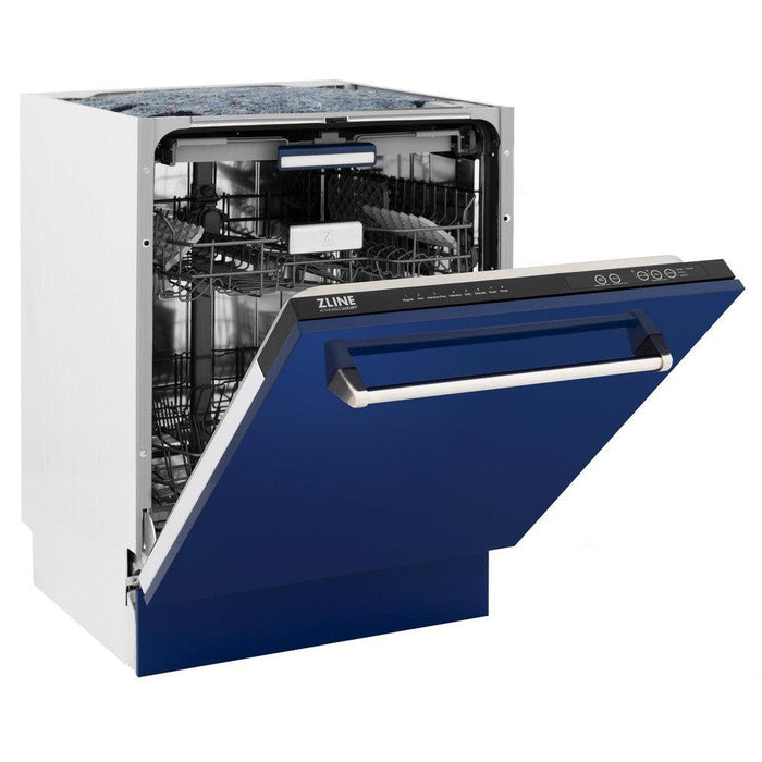 ZLINE 24 in. Tallac Series 3rd Rack Dishwasher with Blue Gloss Panel and Traditional Handle, 51dBa (DWV-BG-24)