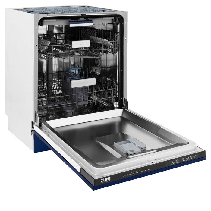 ZLINE 24 in. Tallac Series 3rd Rack Dishwasher with Blue Gloss Panel and Traditional Handle, 51dBa (DWV-BG-24)