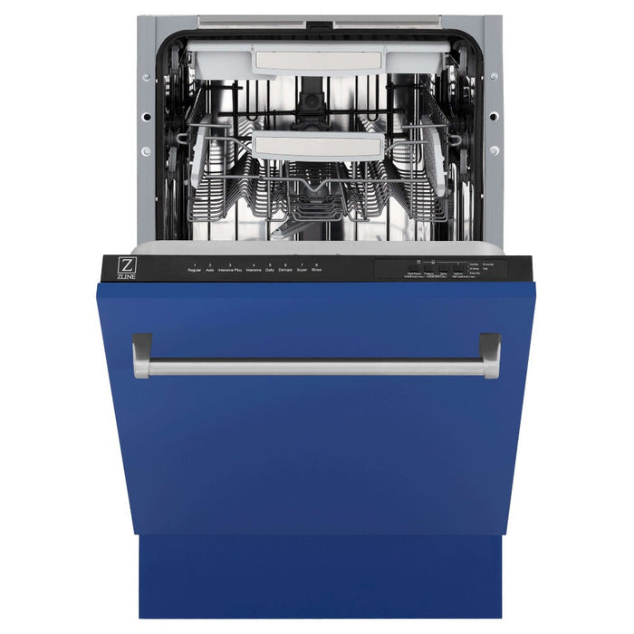 ZLINE 18 in. Tallac Series 3rd Rack Top Control Built-In Dishwasher in Blue Matte with Stainless Steel Tub, 51dBa (DWV-BM-18)