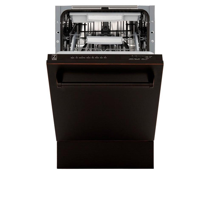 ZLINE 18 in. Tallac Series 3rd Rack Top Control Dishwasher with a Stainless Steel Tub with Oil-Rubbed Bronze Panel, 51dBa (DWV-ORB-18)