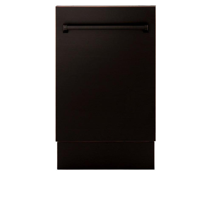 ZLINE 18 in. Tallac Series 3rd Rack Top Control Dishwasher with a Stainless Steel Tub with Oil-Rubbed Bronze Panel, 51dBa (DWV-ORB-18)