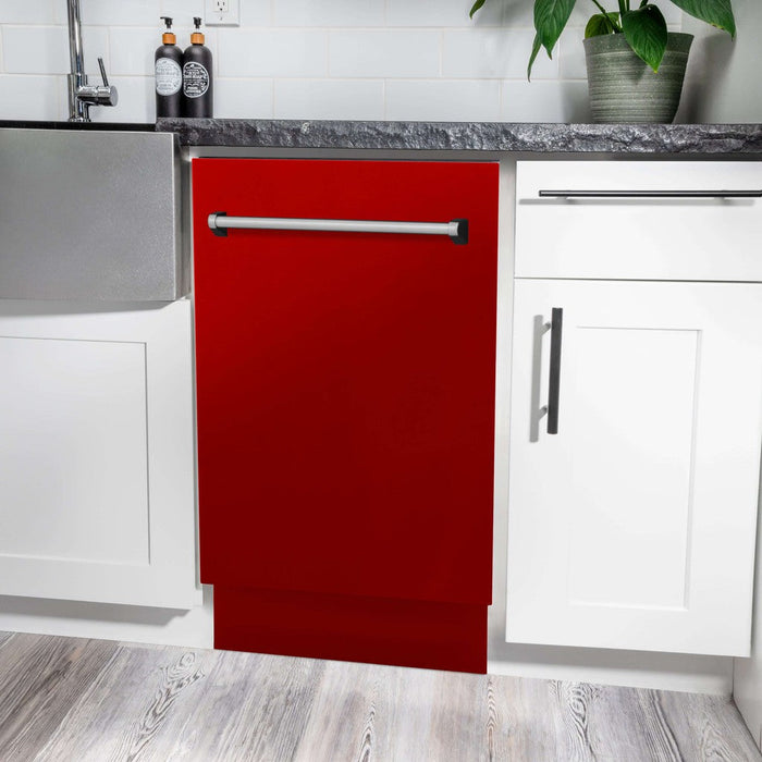 ZLINE 18 in. Tallac Series 3rd Rack Top Control Built-In Dishwasher in Red Gloss with Stainless Steel Tub, 51dBa (DWV-RG-18)