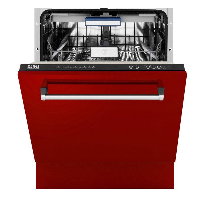 ZLINE 24 in. Tallac Series 3rd Rack Dishwasher with Red Gloss Panel and Traditional Handle, 51dBa (DWV-RG-24)