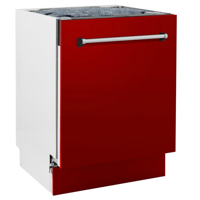 ZLINE 24 in. Tallac Series 3rd Rack Dishwasher with Red Gloss Panel and Traditional Handle, 51dBa (DWV-RG-24)