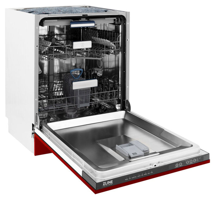 ZLINE 24 in. Tallac Series 3rd Rack Tall Tub Dishwasher in Red Gloss with Stainless Steel Tub, 51dBa (DWV-RG-24)