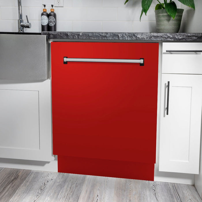 ZLINE 24 in. Tallac Series 3rd Rack Tall Tub Dishwasher in Red Matte with Stainless Steel Tub, 51dBa (DWV-RM-24)