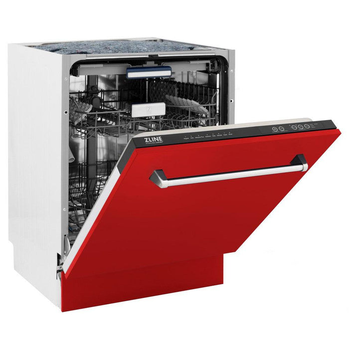 ZLINE 24 in. Tallac Series 3rd Rack Dishwasher with Red Matte Panel and Traditional Handle, 51dBa (DWV-RM-24)