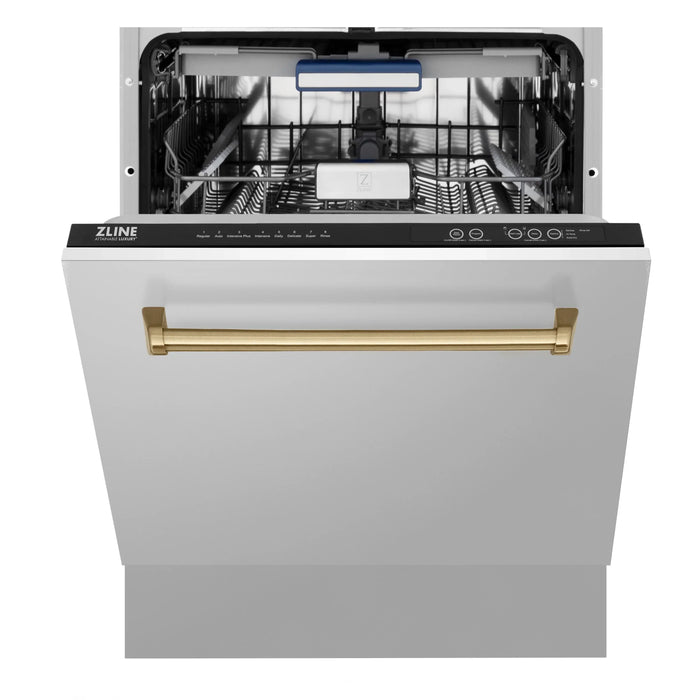 ZLINE Autograph Series 24 inch Tall Dishwasher in Stainless Steel with Champagne Bronze Handle, DWVZ-304-24-CB