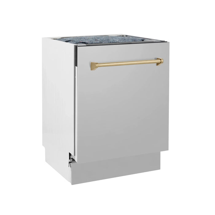 ZLINE Autograph Series 24 inch Tall Dishwasher in Stainless Steel with Champagne Bronze Handle, DWVZ-304-24-CB