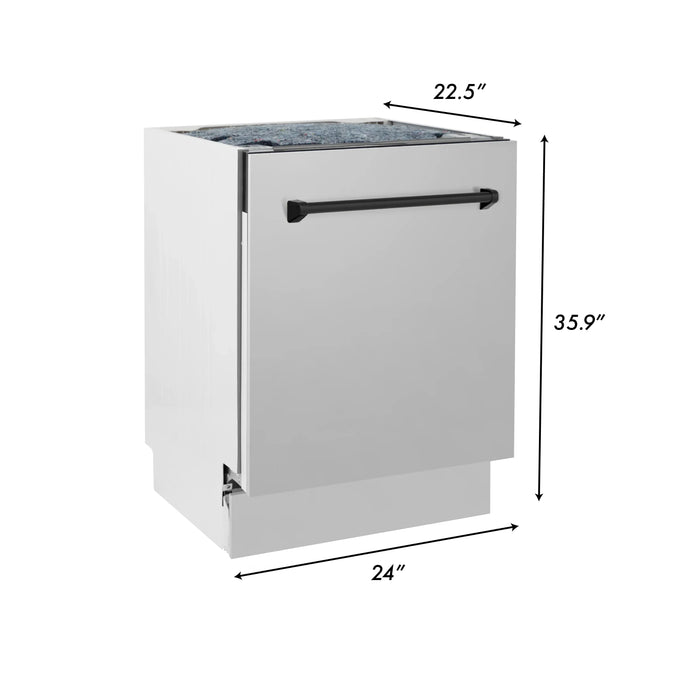 ZLINE Autograph Series 24 inch Tall Dishwasher in Stainless Steel with Matte Black Handle, DWVZ-304-24-MB