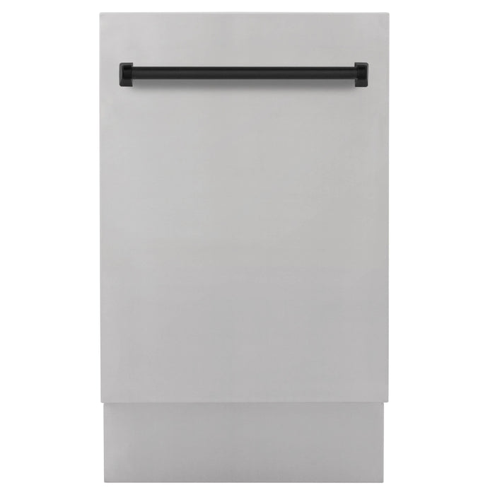 ZLINE Autograph Edition 18 in. Compact 3rd Rack Top Control Dishwasher in Stainless Steel with Matte Black Handle, 51dBa (DWVZ-304-18-MB)