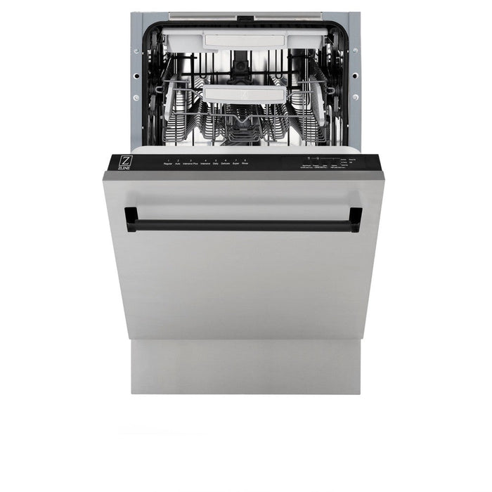 ZLINE Autograph Edition 18 in. Compact 3rd Rack Top Control Dishwasher in Stainless Steel with Matte Black Handle, 51dBa (DWVZ-304-18-MB)