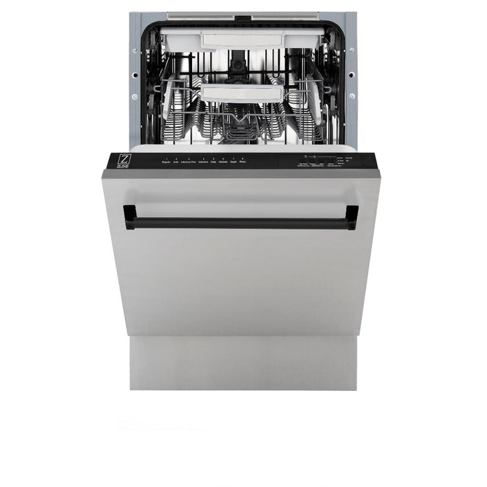 ZLINE Autograph Edition 18 in. Tallac Series 3rd Rack Top Control Built-In Dishwasher in Stainless Steel with Matte Black Handle, 51dBa (DWVZ-304-18-MB)