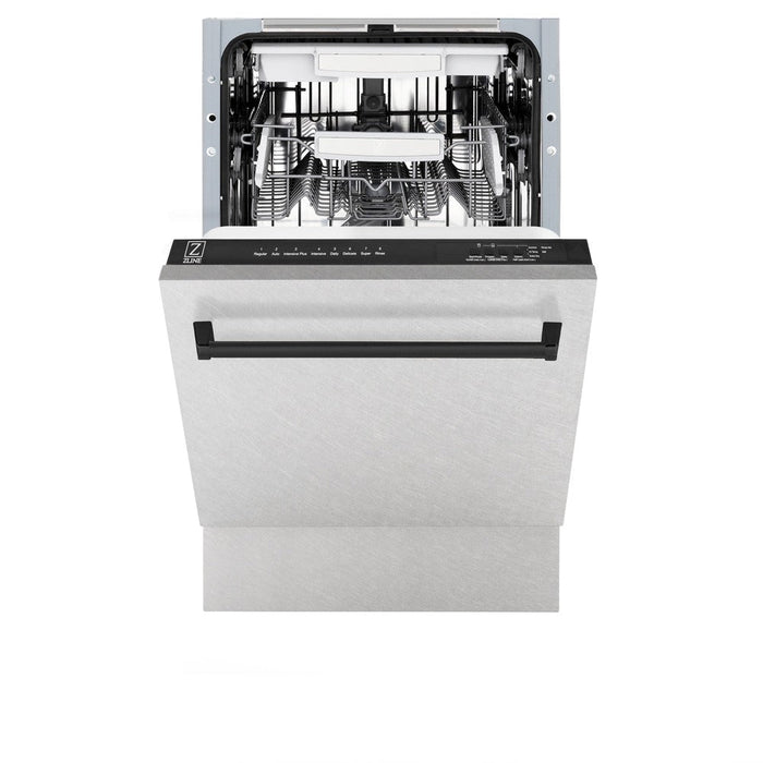 ZLINE Autograph Edition 18 in. Compact 3rd Rack Top Control Dishwasher in Fingerprint Resistant Stainless Steel with Matte Black Accent Handle, 51dBa (DWVZ-SN-18-MB)