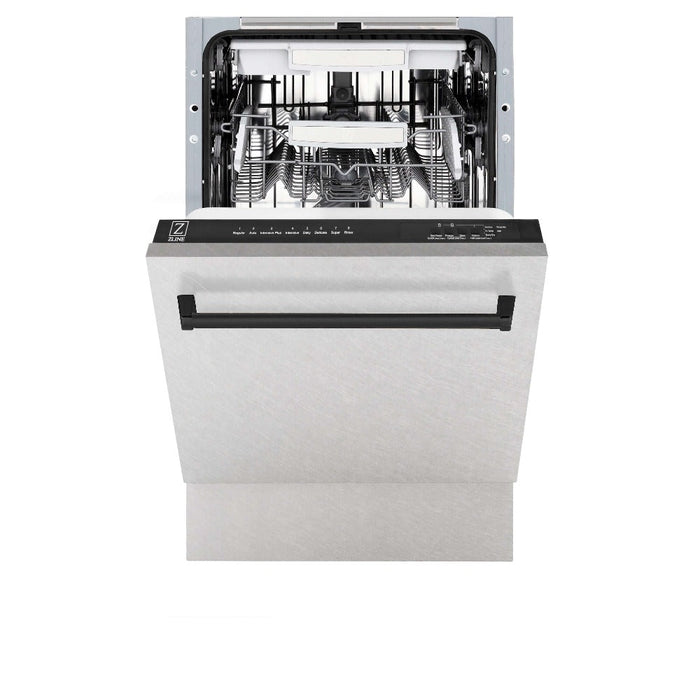 ZLINE Autograph Edition 18 in. Tallac Series 3rd Rack Top Control Built-In Dishwasher in Fingerprint Resistant Stainless Steel with Matte Black Handle, 51dBa (DWVZ-SN-18-MB)