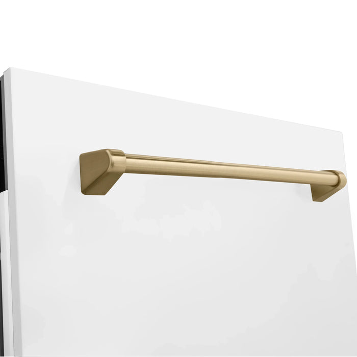 ZLINE Autograph Series 24 inch Tall Dishwasher in White Matte with Champagne Bronze Handle, DWVZ-WM-24-CB