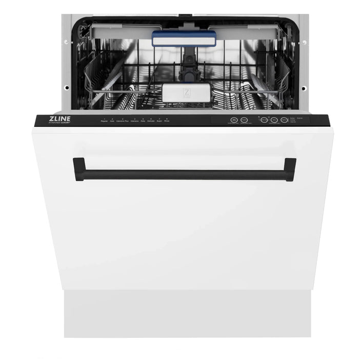 ZLINE Autograph Series 24 inch Tall Dishwasher in White Matte with Matte Black Handle, DWVZ-WM-24-MB