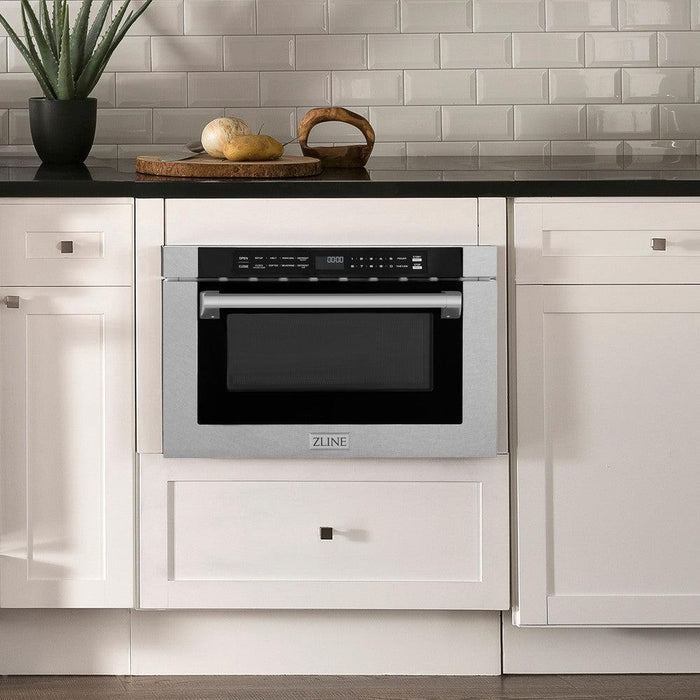 ZLINE 24 in. 1.2 cu. ft. Built-in Microwave Drawer with a Traditional Handle in DuraSnow® Fingerprint Resistant Stainless Steel (MWD-1-SS-H)