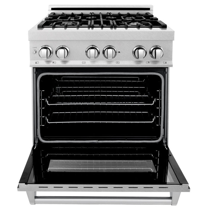 ZLINE 30 in. 4.0 cu. ft. Legacy Dual Fuel Range with 4 Burner Gas Cooktop and Electric Convection Oven in DuraSnow® Stainless Steel with Griddle (RAS-SN-GR-30)