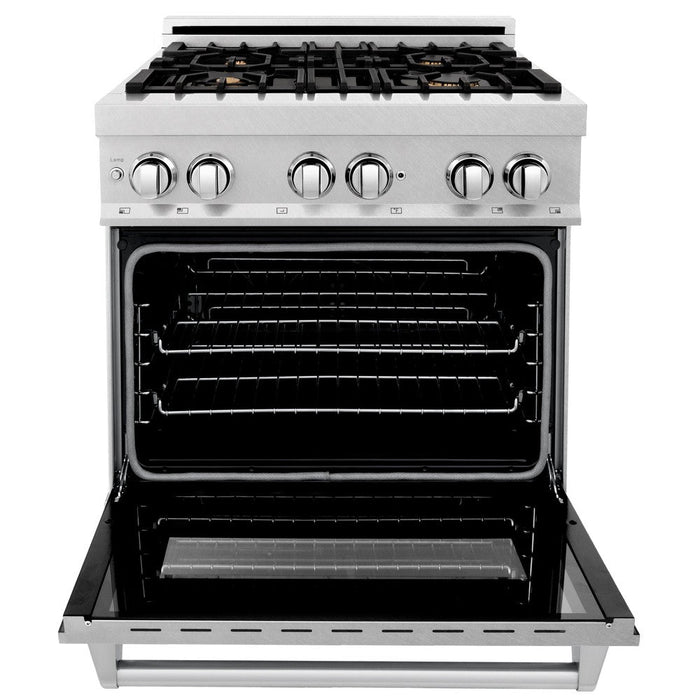 ZLINE 30 in. 4.0 cu. ft. Legacy Dual Fuel Range with Gas Cooktop and Electric Convection Oven in DuraSnow® Stainless Steel with 4 Brass Burners and Griddle (RAS-SN-BR-GR-30)