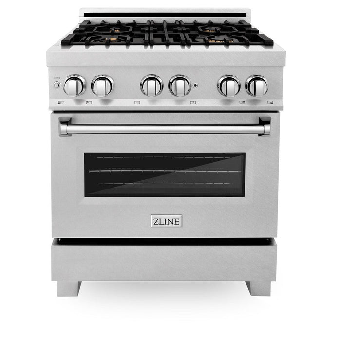 ZLINE 30 in. 4.0 cu. ft. Legacy Dual Fuel Range with Gas Cooktop and Electric Convection Oven in DuraSnow® Stainless Steel with 4 Brass Burners and Griddle (RAS-SN-BR-GR-30)