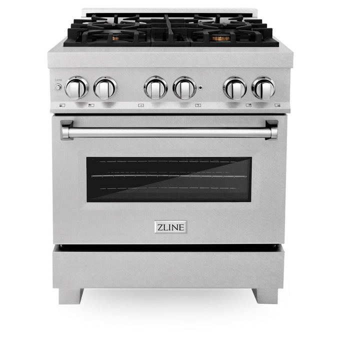 ZLINE 30 in. 4.0 cu. ft. Legacy Dual Fuel Range with Gas Cooktop and Electric Convection Oven in DuraSnow® Stainless Steel with 4 Brass Burners (RAS-SN-BR-30)