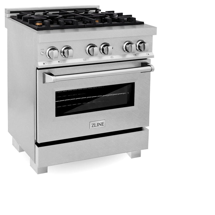 ZLINE 30 in. 4.0 cu. ft. Legacy Dual Fuel Range with Gas Cooktop and Electric Convection Oven in DuraSnow® Stainless Steel with 4 Brass Burners (RAS-SN-BR-30)