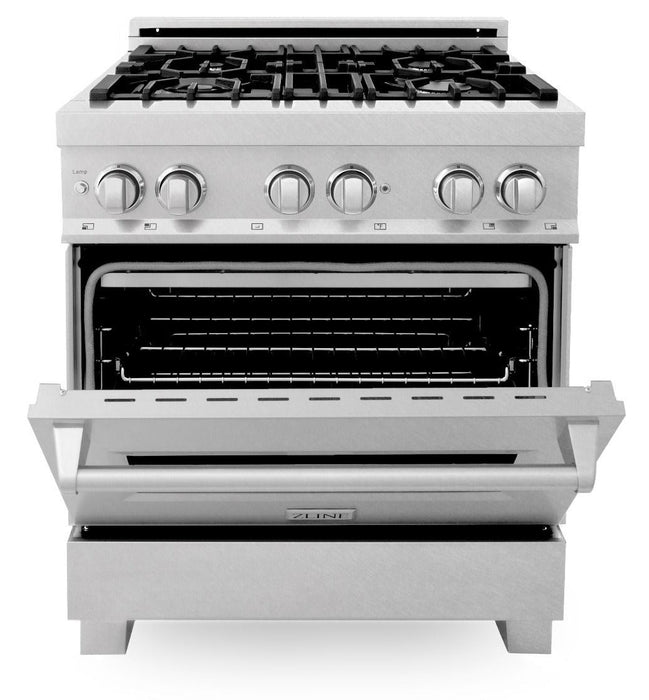 ZLINE Kitchen and Bath 30 in. Professional Gas Burner/Electric Oven in DuraSnow® Stainless, RAS-SN-30