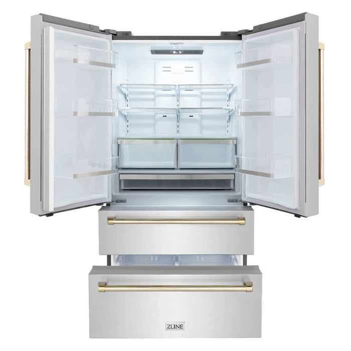 ZLINE  Autograph Edition 48 in. Kitchen Package with Stainless Steel Dual Fuel Range, Range Hood, Dishwasher and Refrigerator with Polished Gold Accents (4KAPR-RARHDWM48-G)