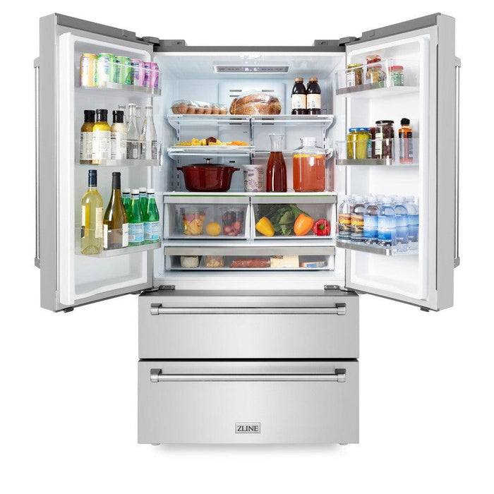 ZLINE 36" 22.5 cu. ft 4-Door French Door Refrigerator with Ice Maker in Fingerprint Resistant Stainless Steel, RFM-36