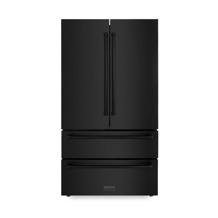 ZLINE 36 in. 22.5 cu. ft 4-Door French Door Refrigerator with Ice Maker in Fingerprint Resistant Black Stainless Steel (RFM-36-BS)